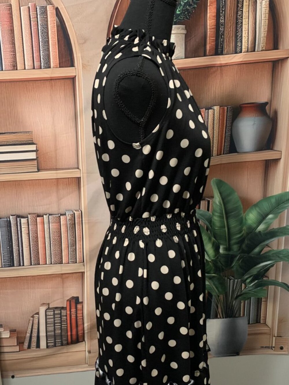 Black Sleeveless Dress with Tan Dots - Picture 3 of 7
